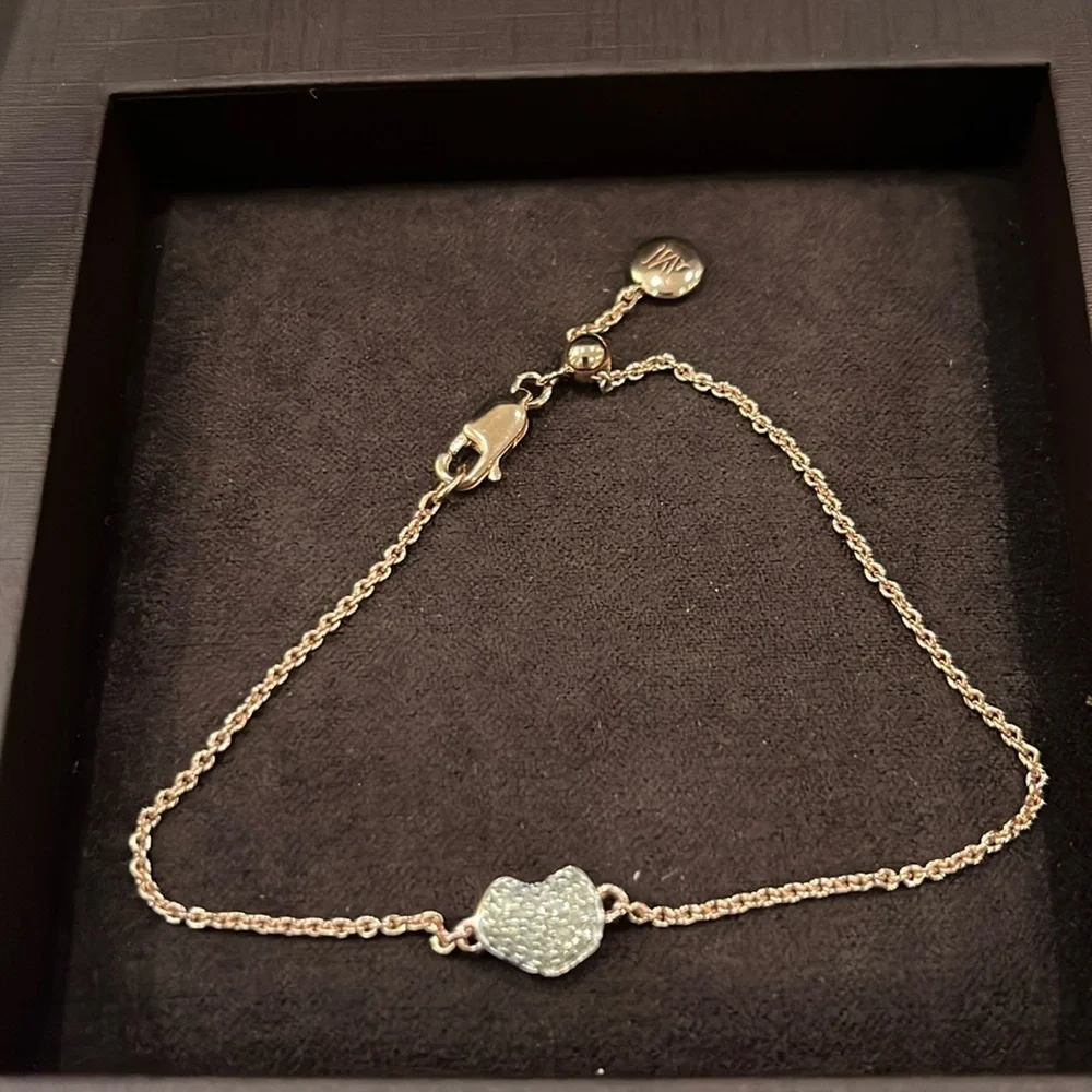 🌟MONICA VINADER Nura Mini Heart Bracelet 18k Rose Gold Vermeil & Diamond NEW - Picture 2 of 4